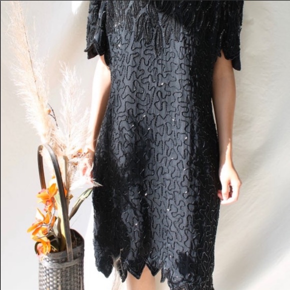 •Vintage Silk Beaded Dress• - Picture 2 of 3